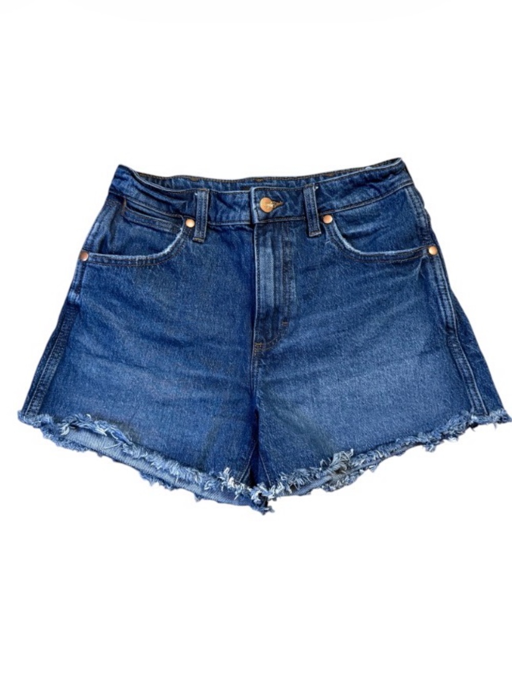 Wrangler High Rise Frayed Hem Denim Shorts Size 26 Blue Cutoff Jean Shorts